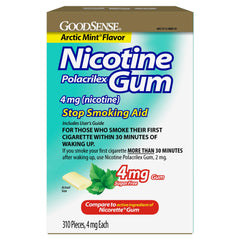 GoodSense Nicotine Polacrilex Uncoated Gum 4 mg Arctic Mint packaging offers simple quit-smoking support.