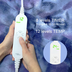 GOQO TOMO blanket with remote control showing 12 heat levels for personalized comfort.