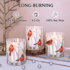GORGE MOMENT red bird winter decor candle enhances seasonal ambiance on shelves.