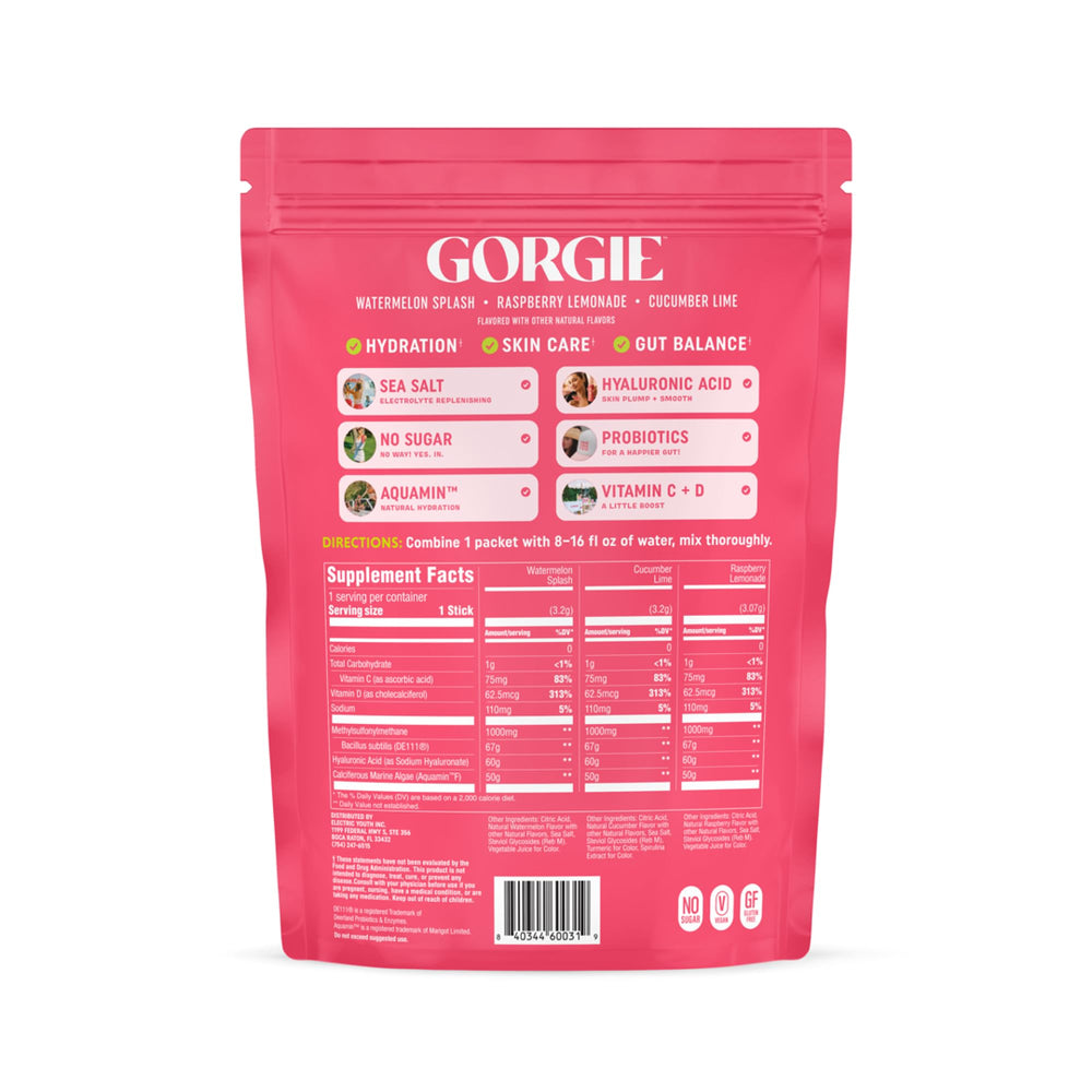 GORGIE Glow ready-to-mix packets ideal for skincare and hydration routines.