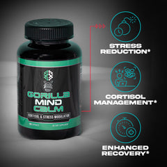 Gorilla Mind Calm ingredients panel close-up implying balanced stress response.