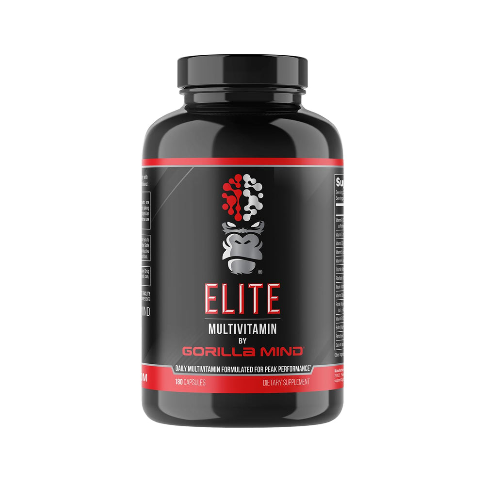 Gorilla Mind Elite bottle shown for daily performance support.