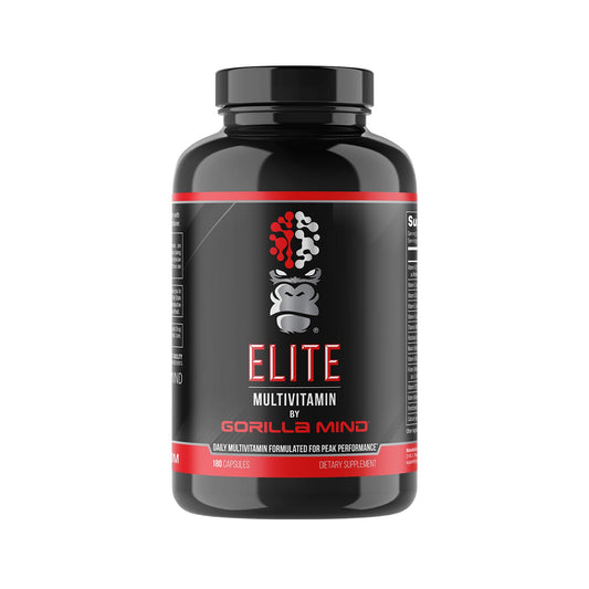 Gorilla Mind Elite bottle shown for daily performance support.