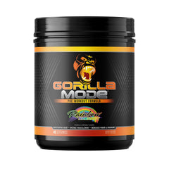 Gorilla Mind Gorilla Mode Rainbow Sherbet tub showing powerful pump potential for workouts.