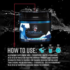 Gorilla Mind HydroPrime packaging and scoop showing glycerol per serving