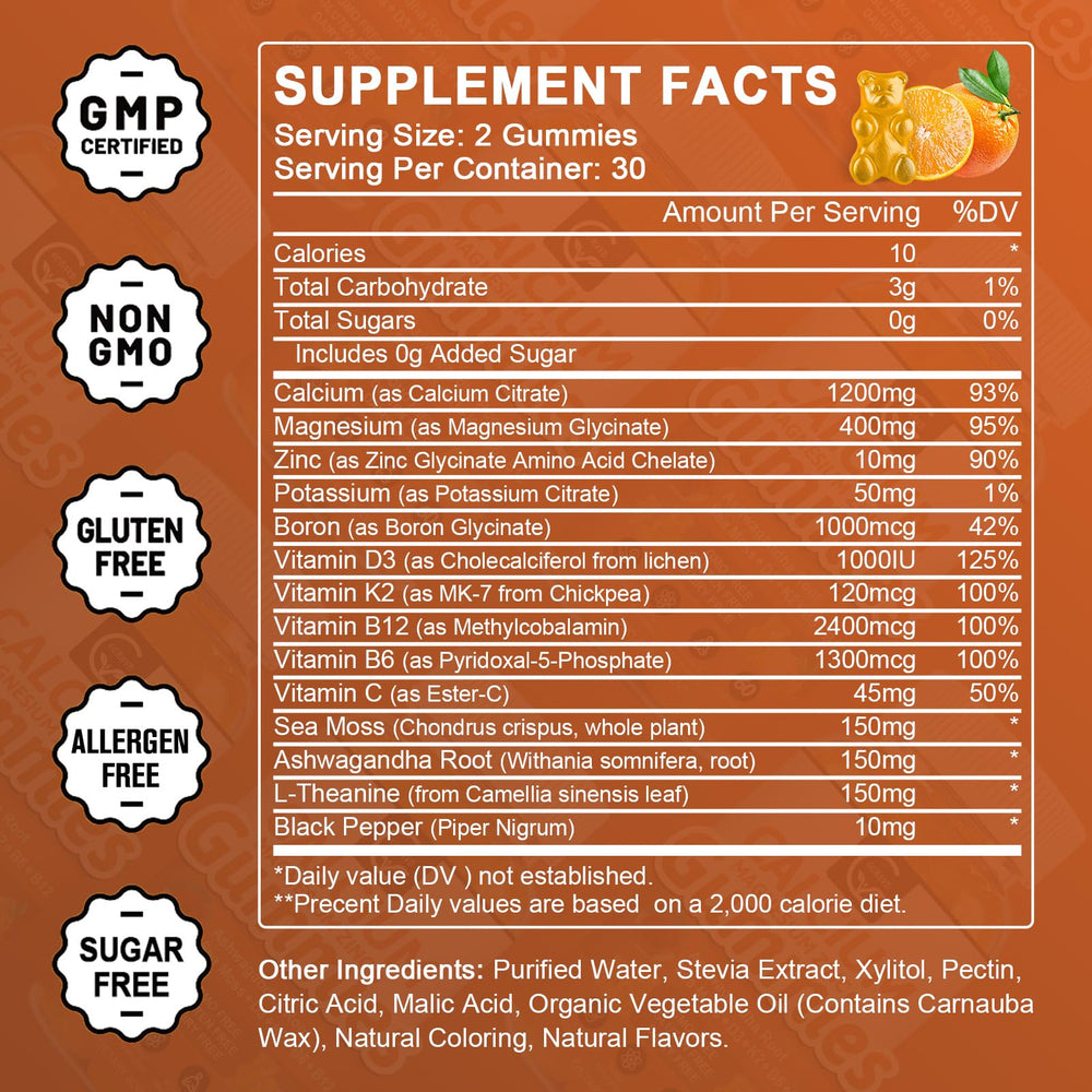 GORNVB calcium gummies orange flavor close-up, sugar-free and easy to chew.