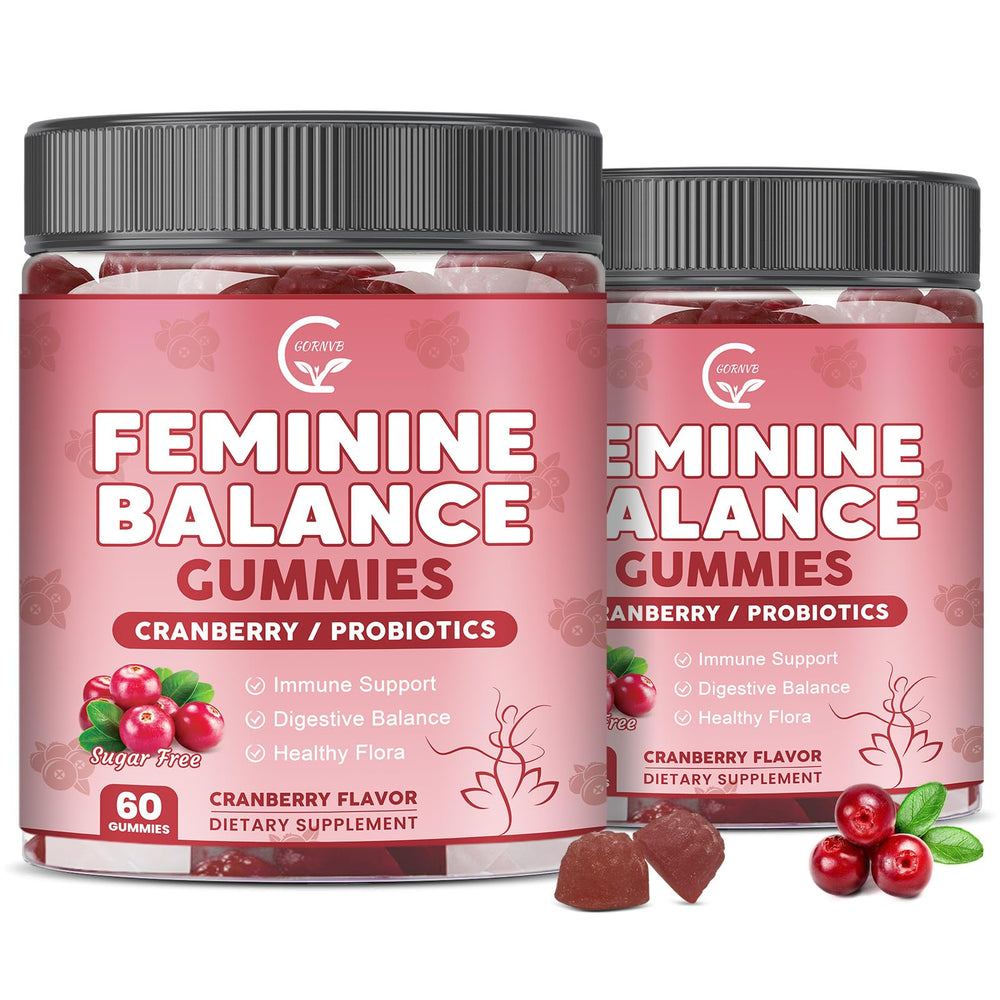 GORNVB Feminine Balance gummies bottle for convenient daily probiotic support and pH balance.