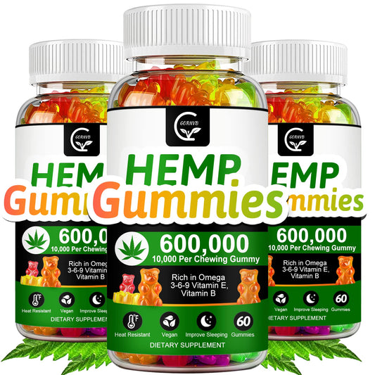 GORNVB high potency hemp gummies 600000 in a 3-pack bottle, convenient calm support.