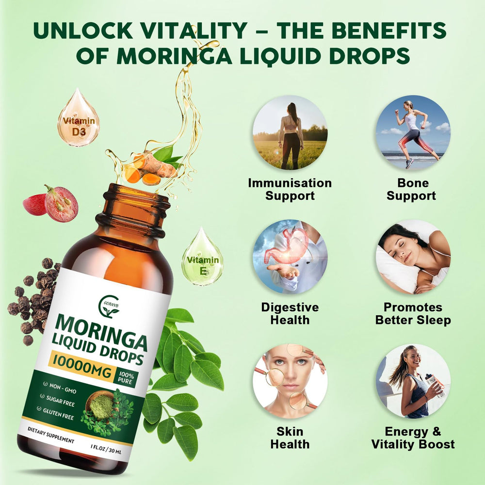 GORNVB Moringa Drops in water showcase fast absorption.