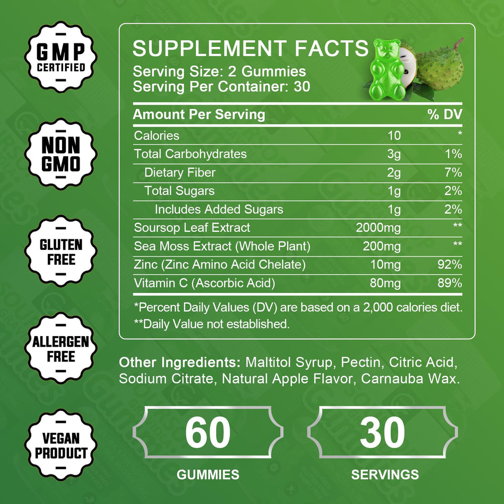 GORNVB Soursop Gummies bottle open reveal, easy chew to support digestion.