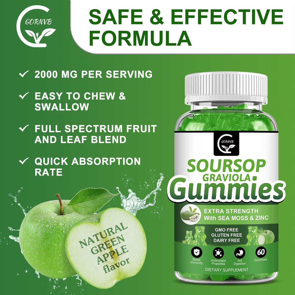 GORNVB Soursop Gummies gluten-free symbol, safe for gluten-free diets.