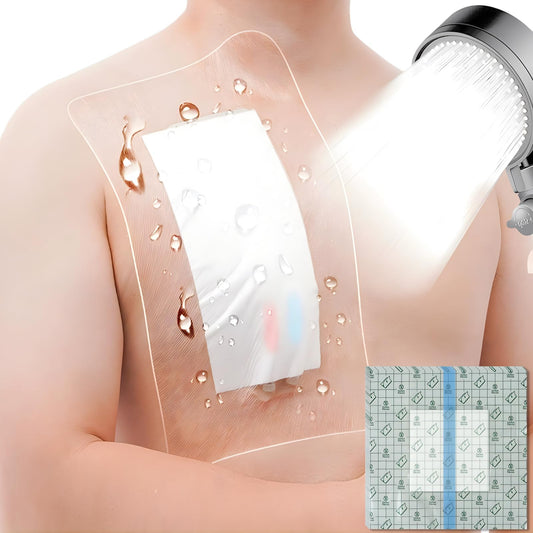 GoToHere shower cover with nonstick center pad protects incision while showering.