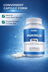 GOUBEE IPAMORELIN powder vial shown under lab lighting for storage stability.