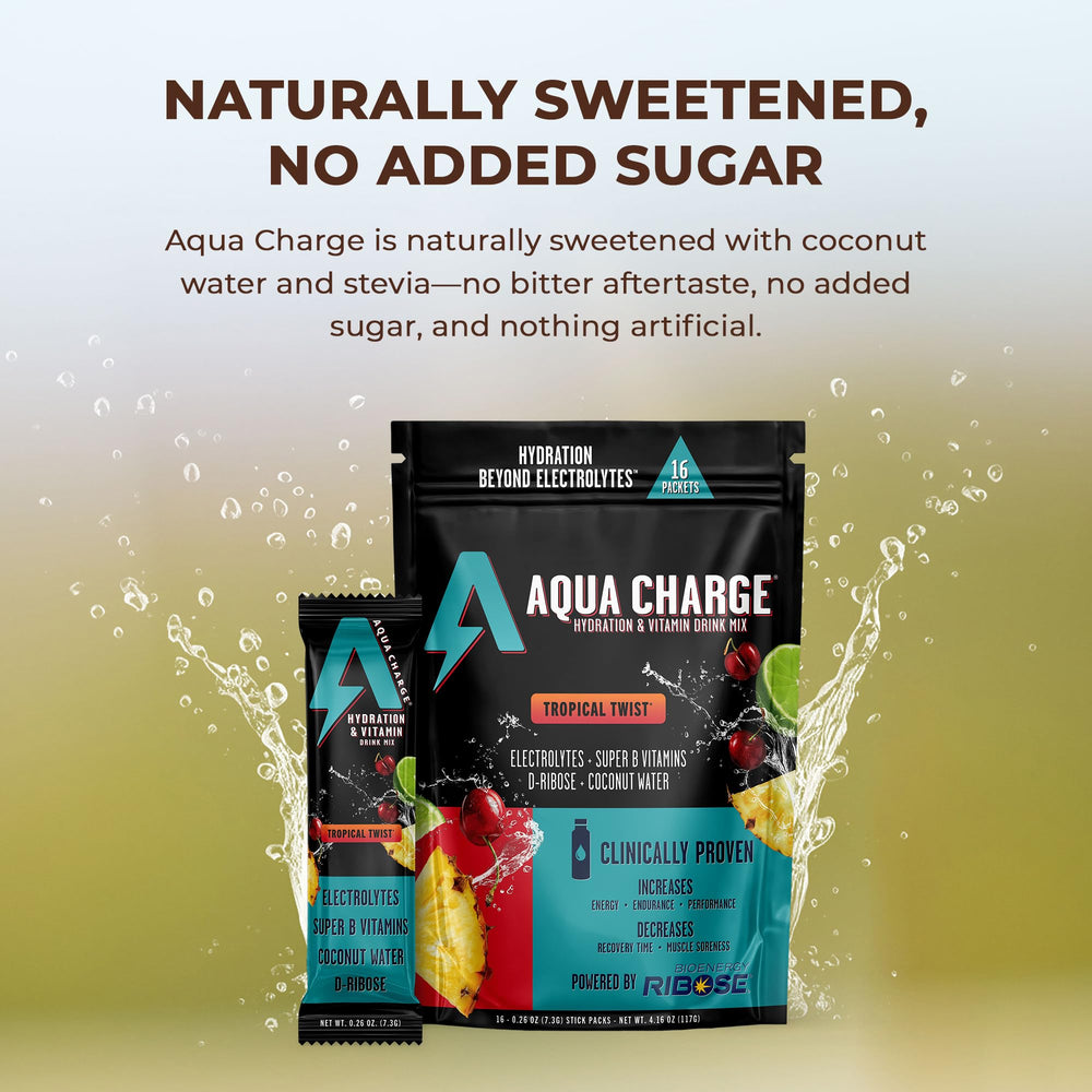 Aqua Charge sticks pack shows convenient single-serve sachets for travel