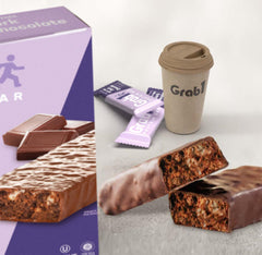 Grab1 peanut butter bar close-up, ideal post-workout fuel.