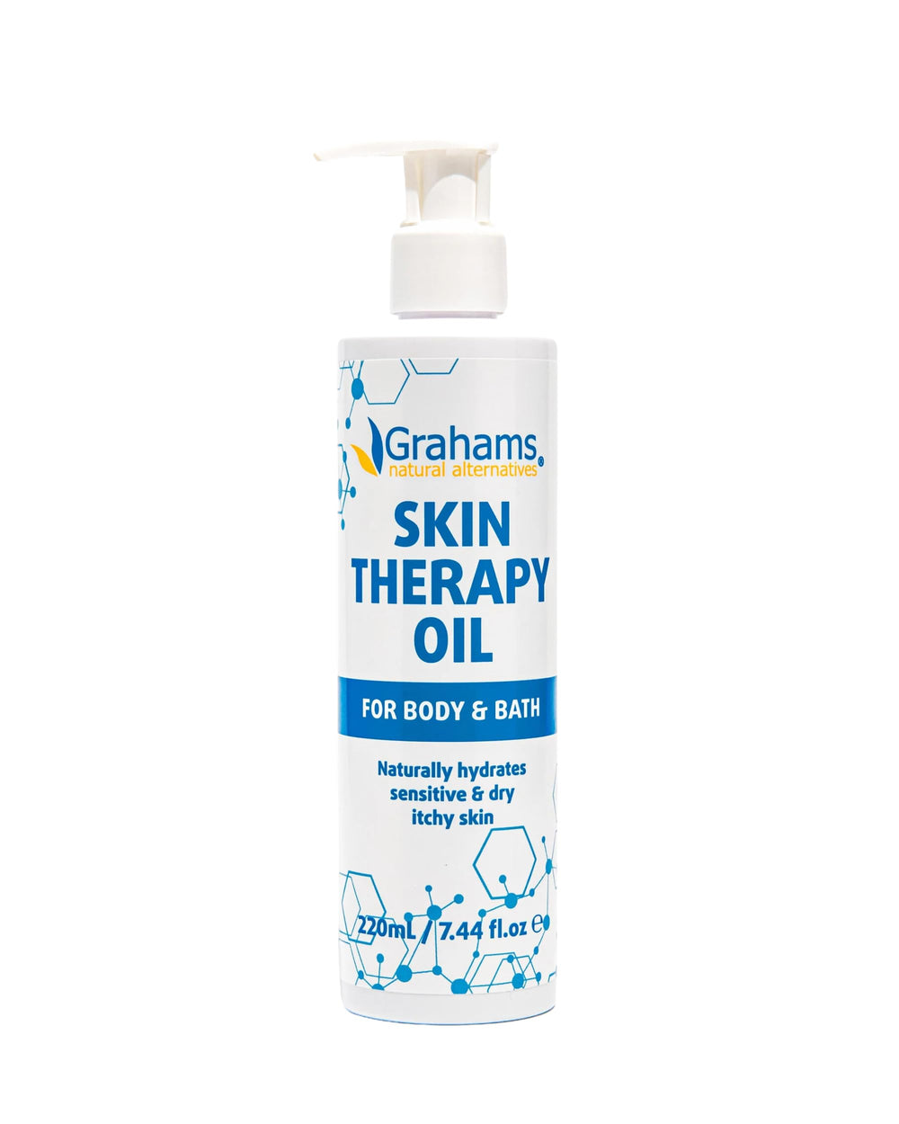 Grahams Natural Skin Therapy Oil bottle for dry skin relief.
