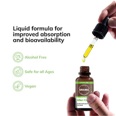 Grama Aller-Calm dosage-dropper demonstrates precise, user-friendly liquid dosing for all ages.