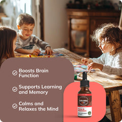 Grama Wellness with a child at a study desk for calm study time.