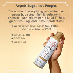 Grand Tongo fragrance-free insect repellent spray-application demonstrates quick, even coverage.