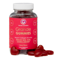 Grande Cosmetics vegan collagen hair vitamin gummies bottle on shelf for daily beauty support.