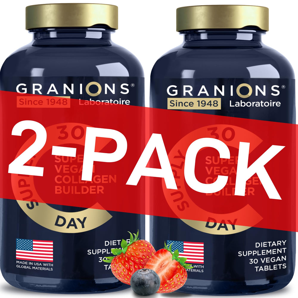 Granions vegan collagen bottle front with plant-based beauty boost for hair, skin, nails.