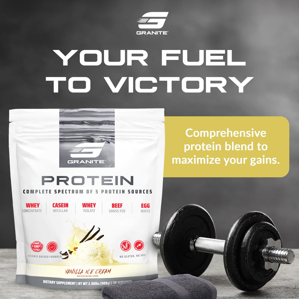 Granite Nutrition Protein Powder label nutrition facts highlights 23g protein per serving