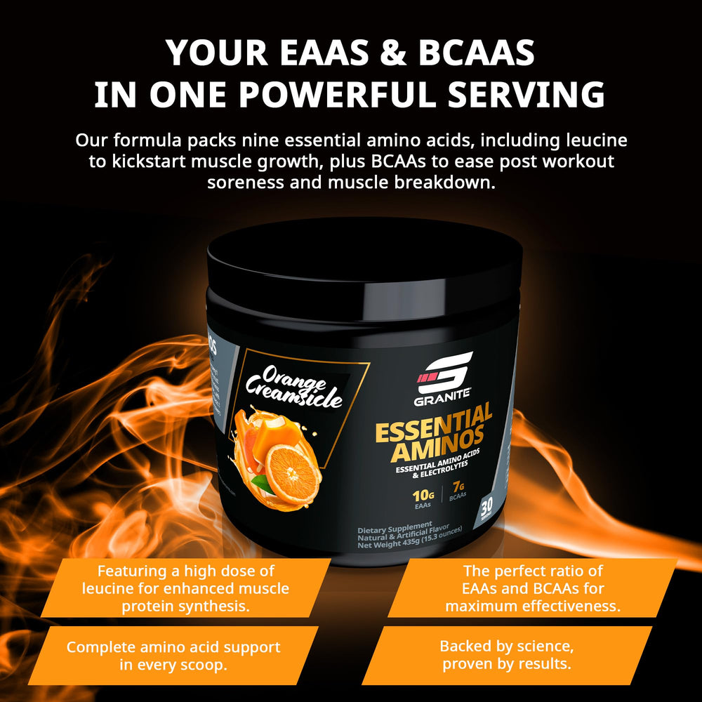 Soy-free and gluten-free Granite Essentials EAAs label for allergen-conscious athletes