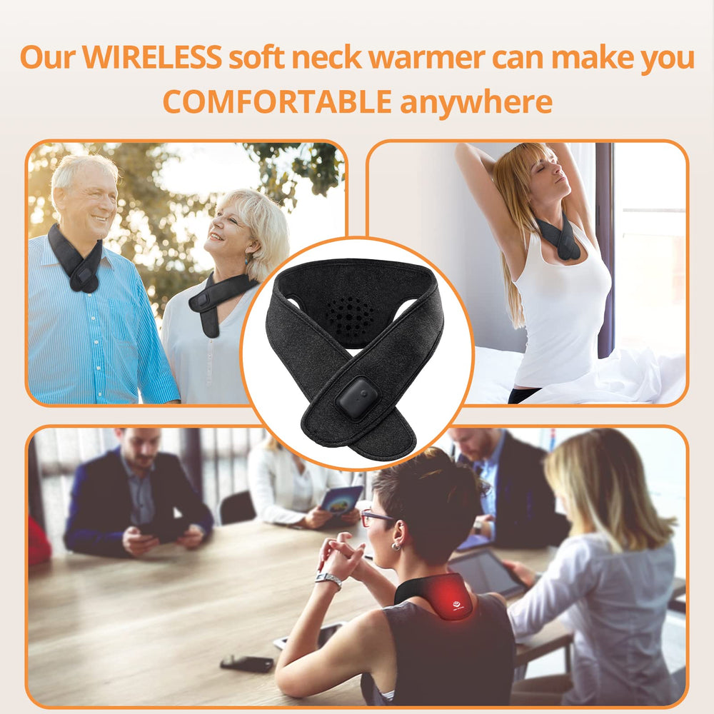 GRAPHENE TIMES neck heating pad shown with battery indicator for extended use