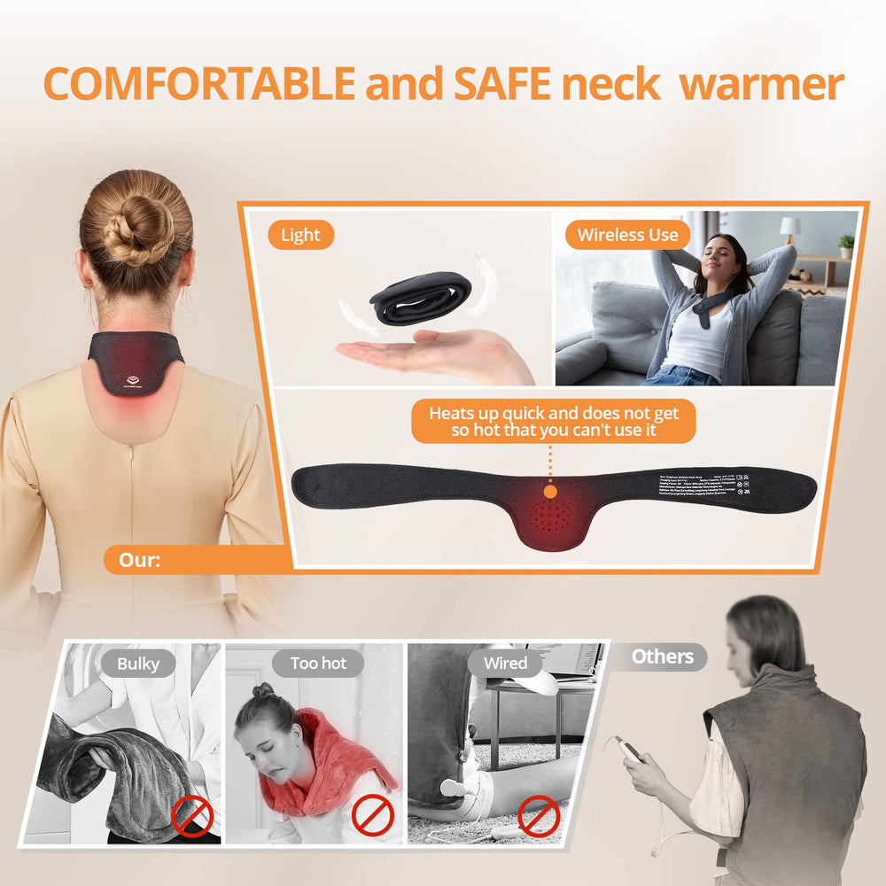 _USER wearing GRAPHENE TIMES neck heating pad to show ergonomic, skin-friendly fit