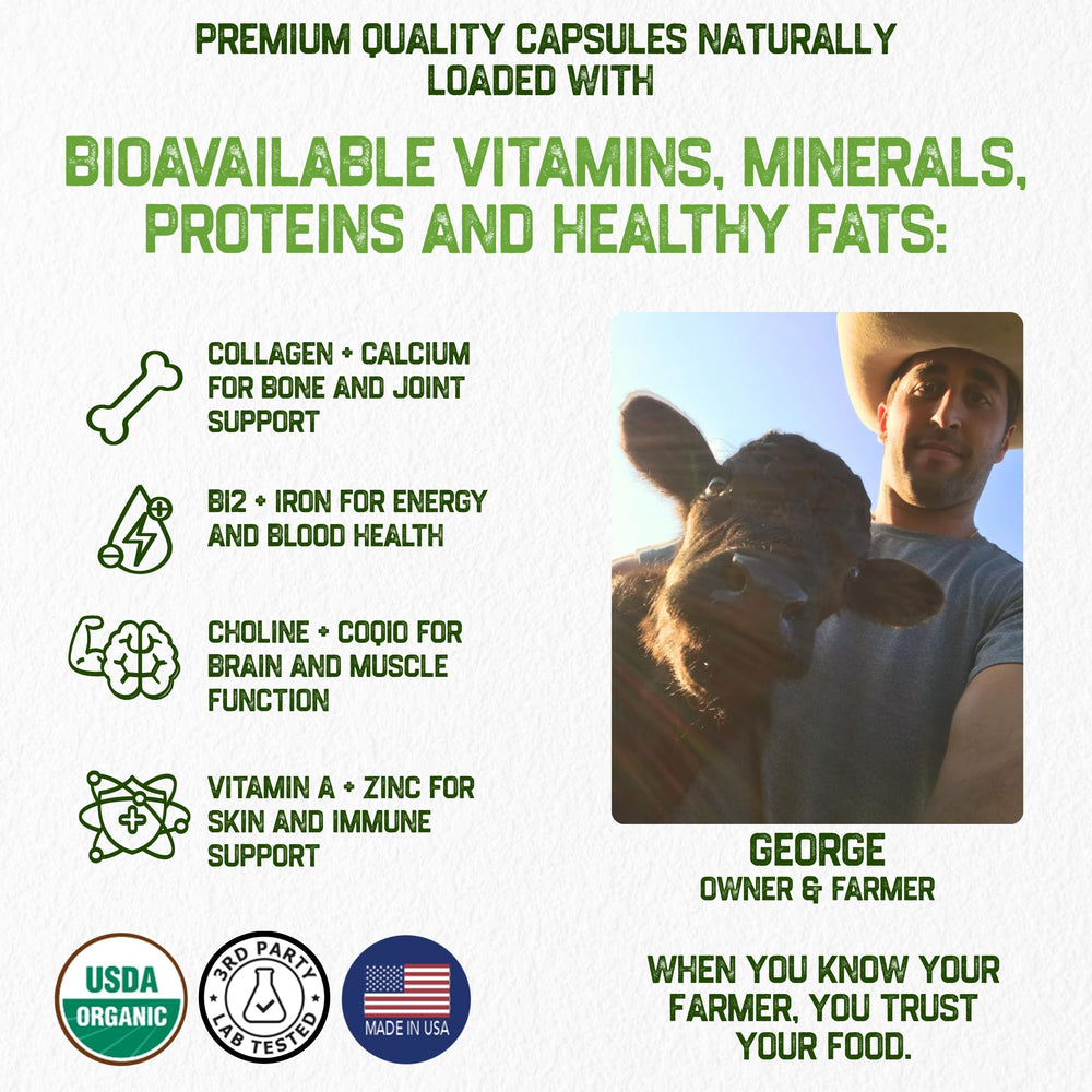 Grassfat Farm beef kidney capsules highlight mineral-rich kidneys for daily nutrition.