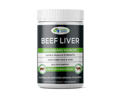 Grassland Nutrition Grass Fed Beef Liver bottle with capsules for daily energy support.
