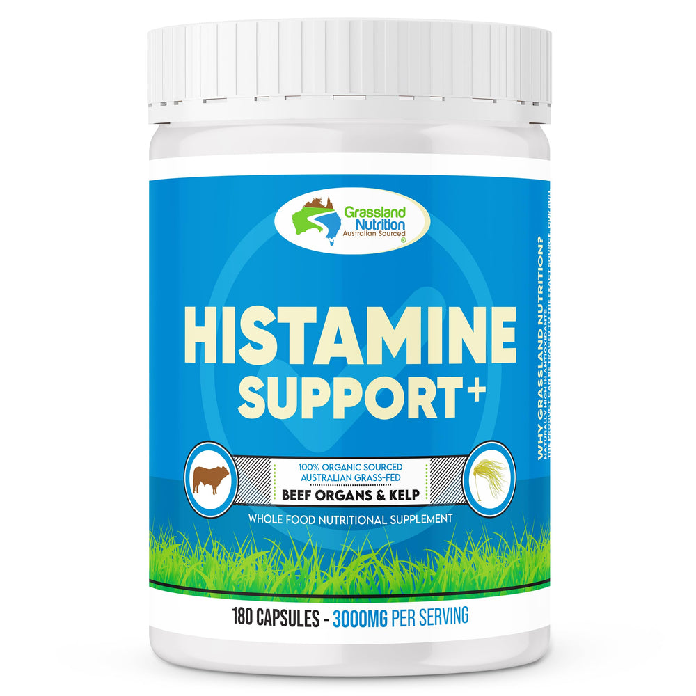 GRASSLAND NUTRITION histamine support beef kidney bottle front view highlights antioxidant-rich organ blend