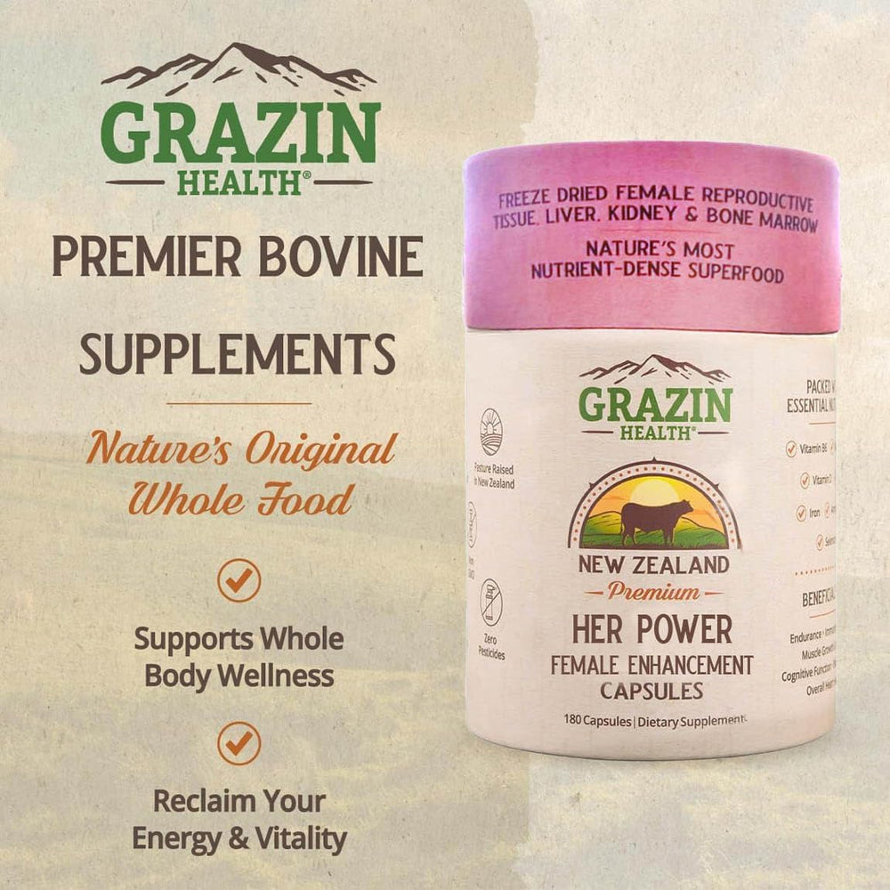 GRAZIN HEALTH bottle and glass suggests easy incorporation into a daily routine.