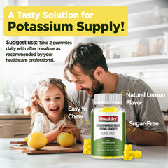 GREABBY Potassium Gluconate Gummies lemon closeup highlights tasty sugar-free flavor