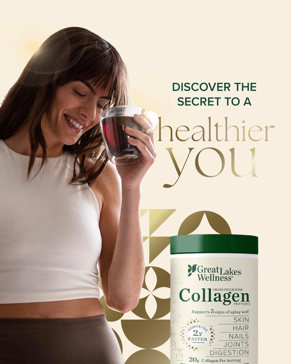 Great Lakes Wellness bovine collagen powder unflavored tub close-up for versatile daily use.