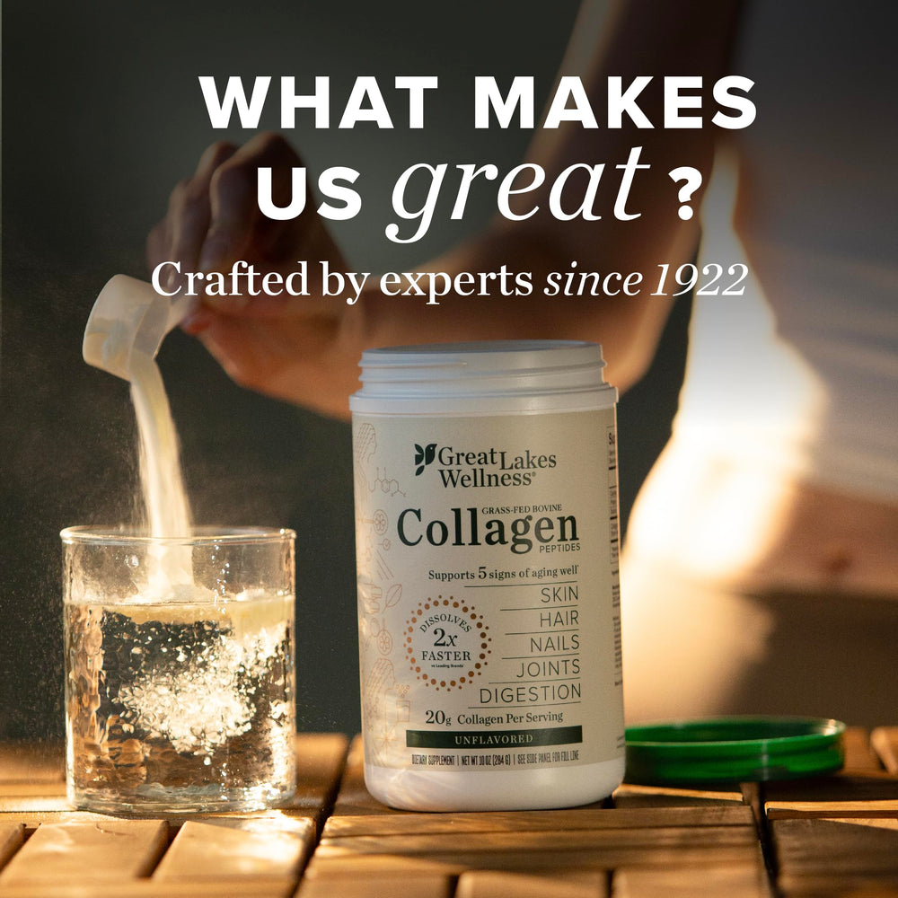 Great Lakes Wellness collagen peptides mix into coffee for a neutral blend.