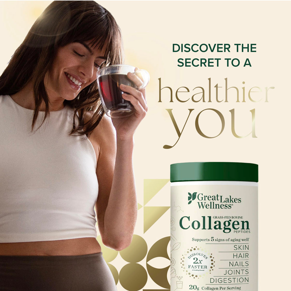 Great Lakes Wellness collagen peptides Type I and III on packaging label.