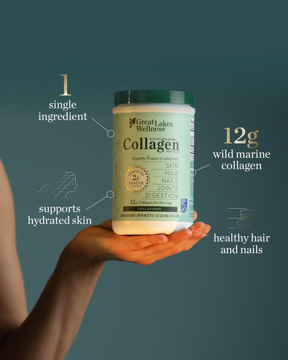 Great Lakes Wellness marine collagen powder whisked into a smoothie for daily nourishment