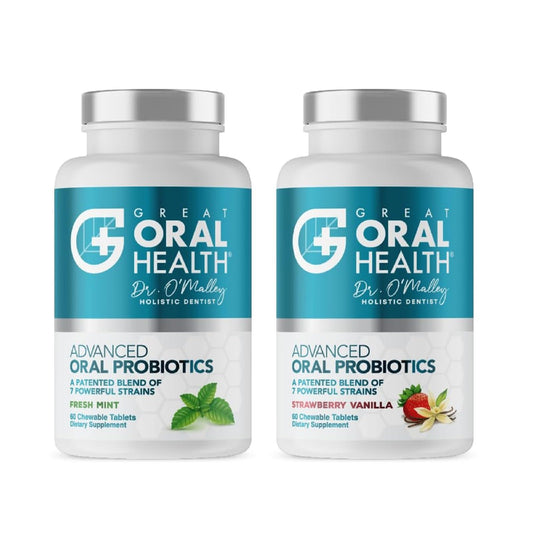 Great Oral Health Advanced Probiotics bottle displaying 60 capsules for daily use.