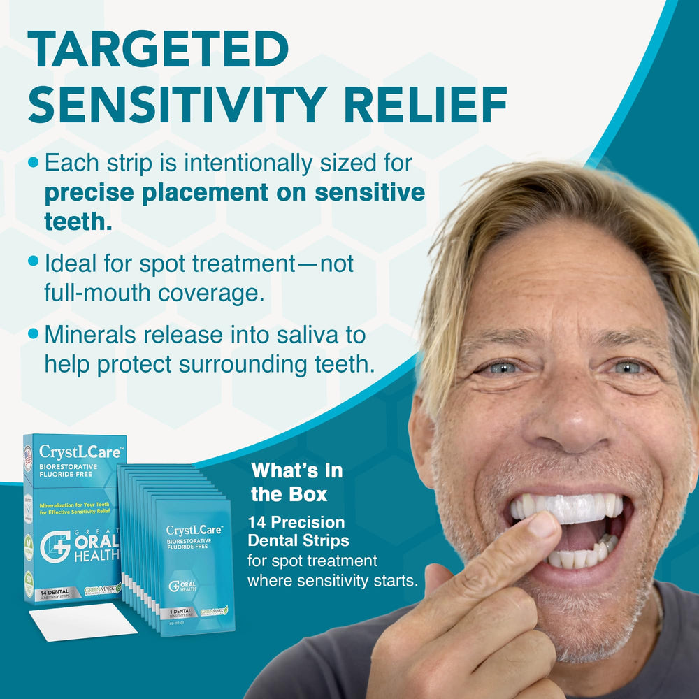 CrystLCare enamel remineralization close-up showing mineral delivery to exposed areas.