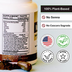 Greek Island Labs probiotics-enzyme blend illustration emphasizes gut support, digestion, and regularity