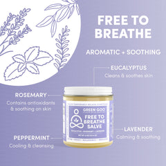 Green Goo Free To Breathe chest rub under nose application supports easier breathing.