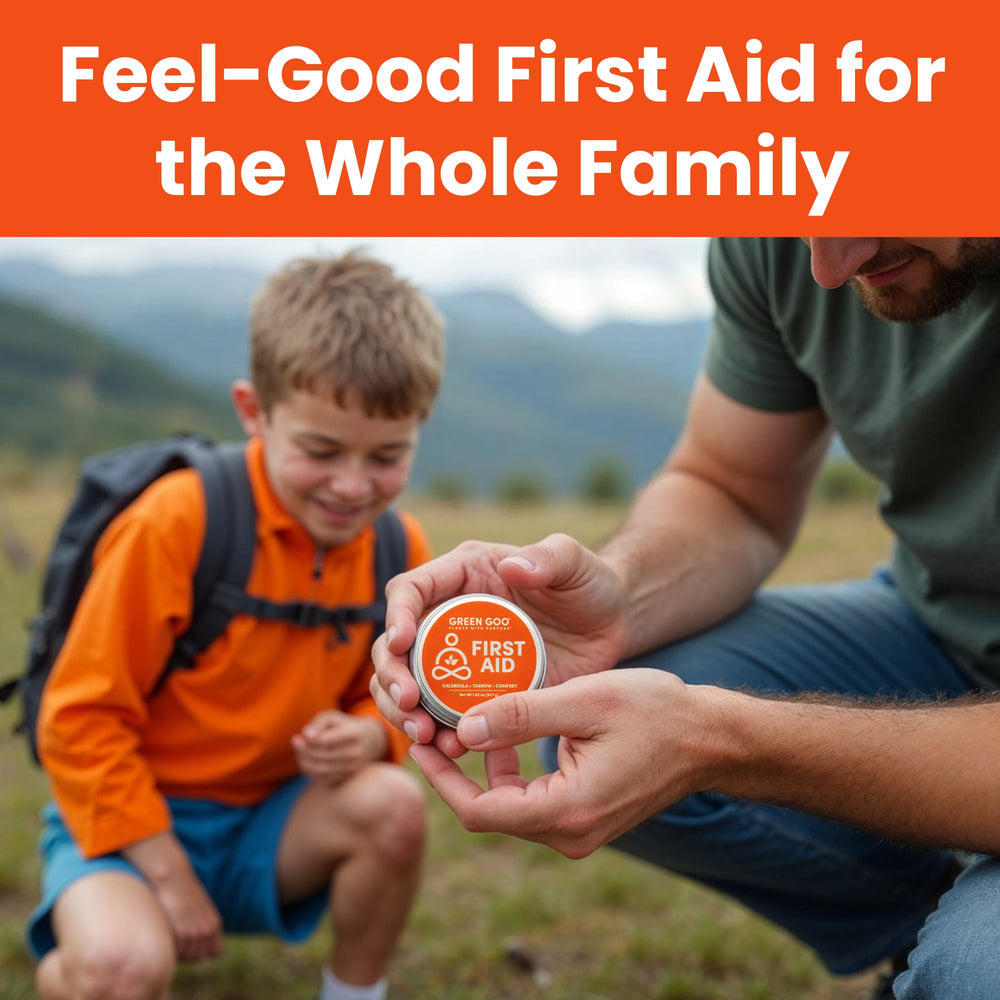 Green Goo Salve applying on skin for minor wound relief.
