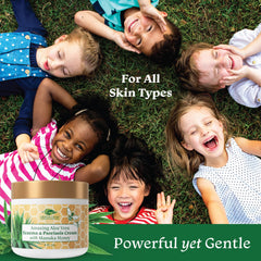 Application on skin demonstrates easy rub-in moisturizer for dry areas.