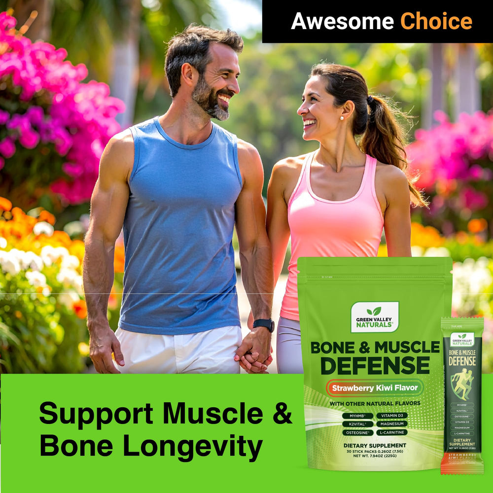 Bone & Muscle Defense sticks in a gym bag for on-the-go nutrition by Green Valley Naturals.