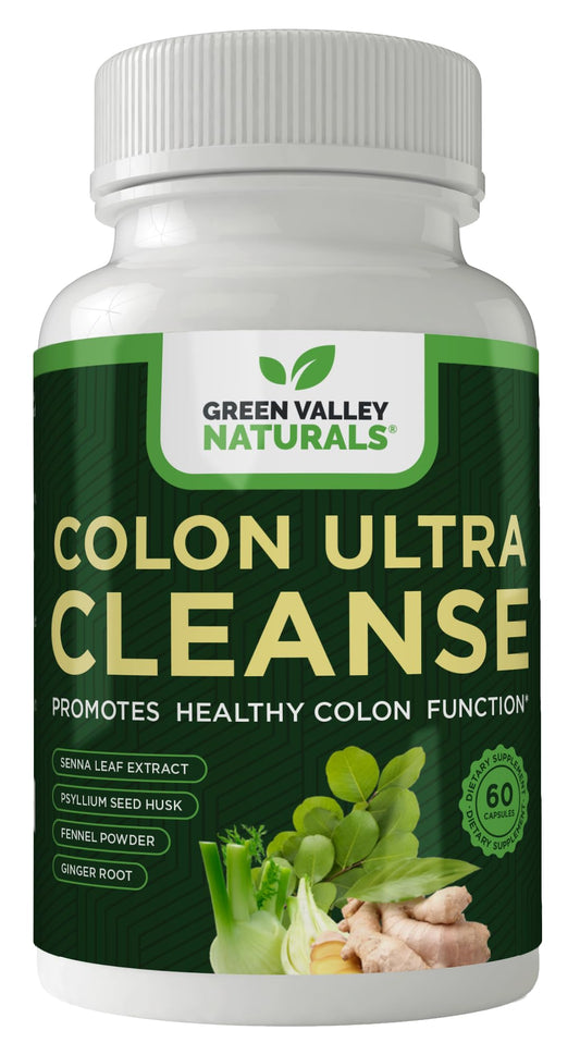 Green Valley Naturals Colon Ultra Cleanse bottle front view for daily digestive support.