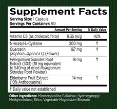 Green Valley Naturals My Sinus Miracle packaging, showcasing Elderberry and Quercetin immune support.