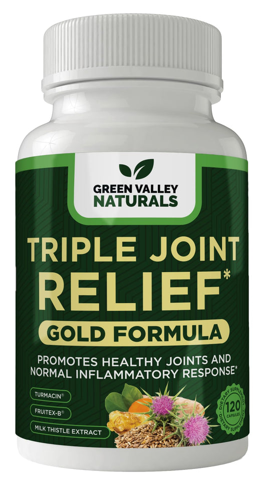 Green Valley Naturals Triple Joint Relief Gold bottle front for daily mobility support.