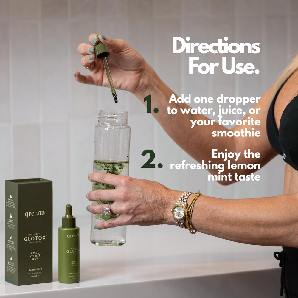 Greena GLOTOX bottle in a shopper's tote, convenient detox on the go.