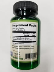 Close-up of Greenbow Propolis capsules showing vegan formula.